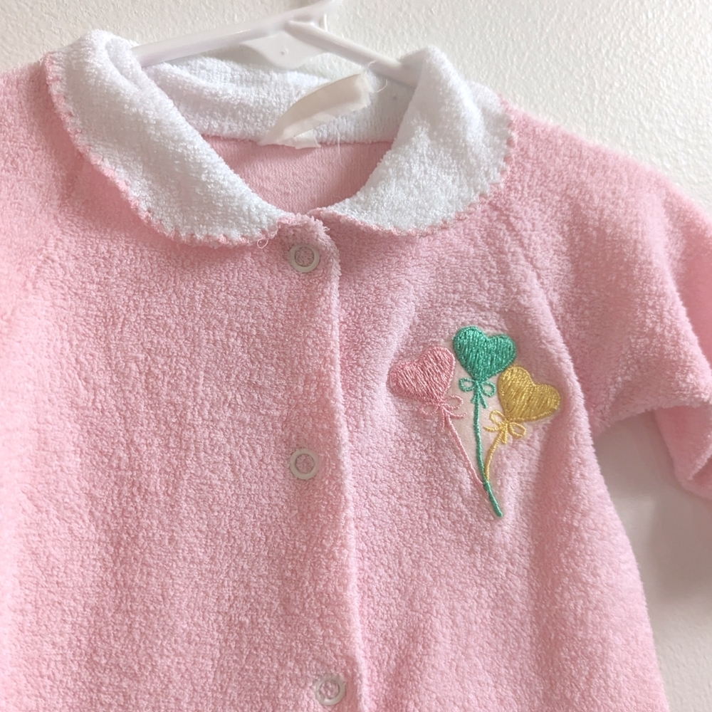 Vtg Terry Cloth Sleeper 0-3m Pink Balloons Collared 90s - Picture 2 of 4